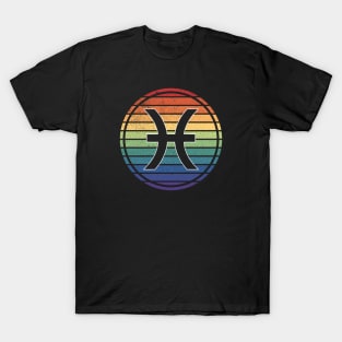 Vintage Distressed Rainbow Gay Pride Zodiac Pisces T-Shirt